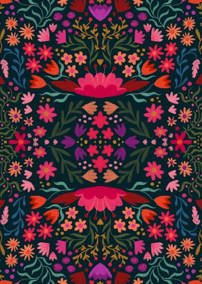 Verjaardagskaart folk bloemen gekleurd 2