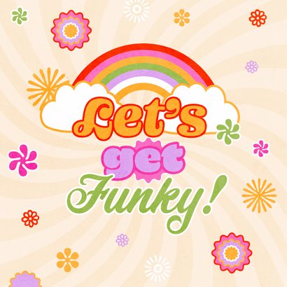 Verjaardagskaart funky flower power regenboog birthday 2