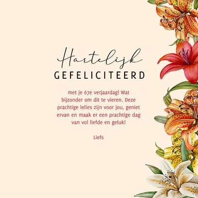 Verjaardagskaart gekleurde lelies 3