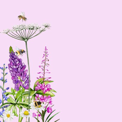 Verjaardagskaart gekleurde veldbloemen vlinder en bij 2