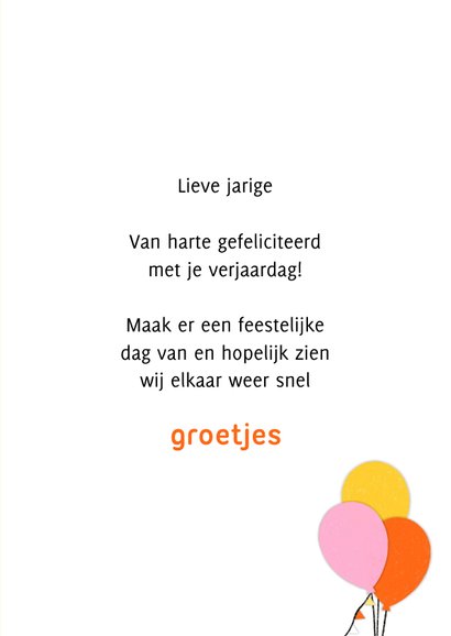 Verjaardagskaart gele vogel met ballonnen 3