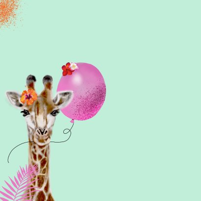 Verjaardagskaart giraf met ballon 2