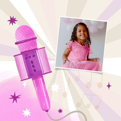 Verjaardagskaart glitter microfoon lang zal ze leven 2