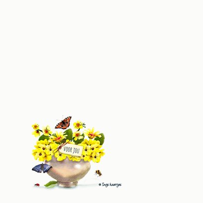 Verjaardagskaart gouden vaas met gele bloemen 2