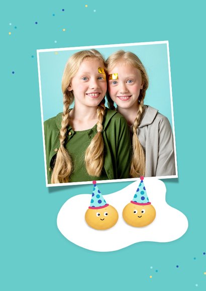 Verjaardagskaart grappig ei ei ei feest confetti tweeling 2
