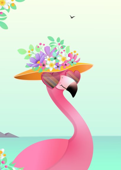 Verjaardagskaart grappig fabulous flamingo tropische bloemen 2