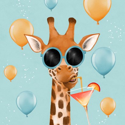 Verjaardagskaart grappig giraf cocktail zomer ballonnen 2