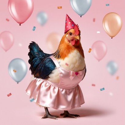 Verjaardagskaart grappig kip humor ballonnen happy birthday 2