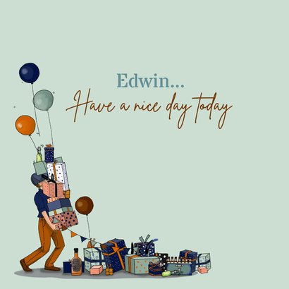 Verjaardagskaart grappige auto met kadootjes  3