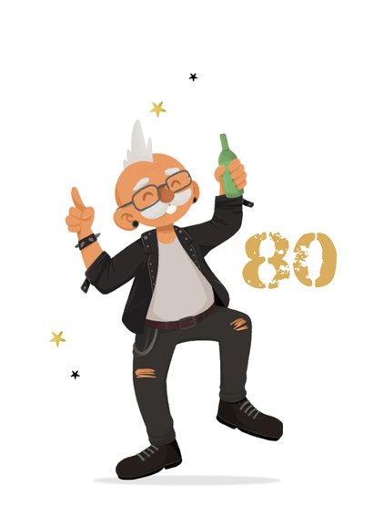 Verjaardagskaart grappige oude man rockt 80 jaar stoer 2