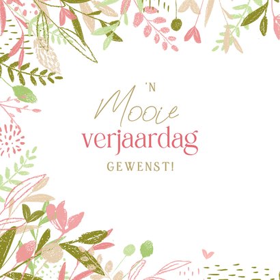 Verjaardagskaart handgetekend feestelijke bloemen & leeftijd 2