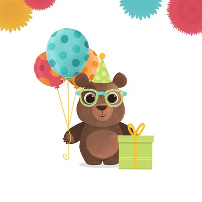 Verjaardagskaart happy bearday humor beer feest ballonnen 2