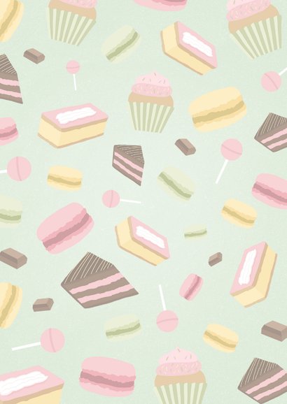 Verjaardagskaart happy birthday en illustraties van eten 2