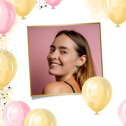 Verjaardagskaart happy birthday roze gouden ballonnen 2