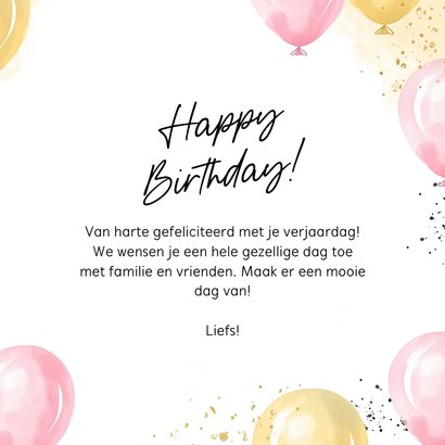 Verjaardagskaart happy birthday roze gouden ballonnen 3