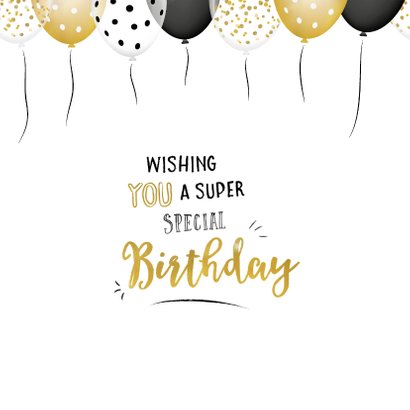 Verjaardagskaart happy birthday to you en gouden  ballonnen  2