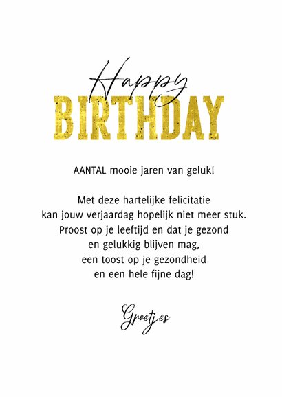 Verjaardagskaart happy birthday typografisch goud 3