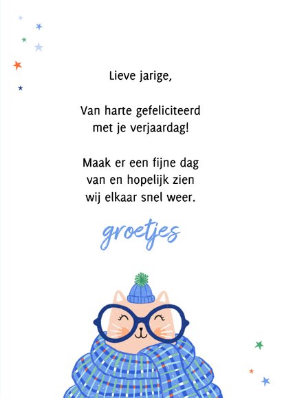 Verjaardagskaart happy kat sjaal ballon blauw groen 3