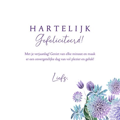Verjaardagskaart hart paarse bloemen 3
