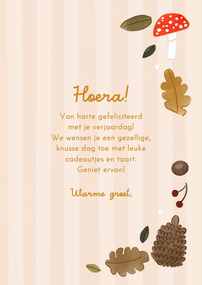 Verjaardagskaart herfst bladeren knusse verjaardag okergeel 3