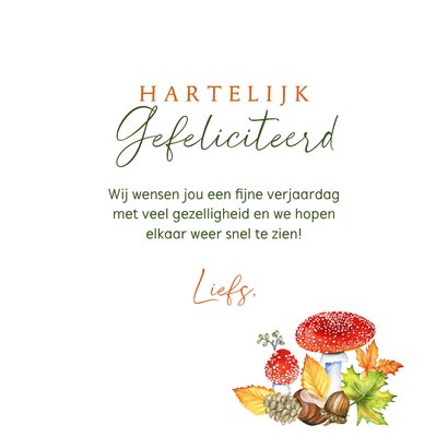 Verjaardagskaart herfst leeftijd met paddestoelen 3