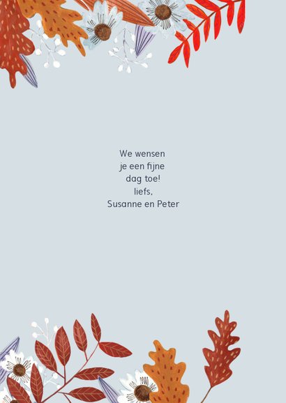 Verjaardagskaart herfstbladeren meisje 3