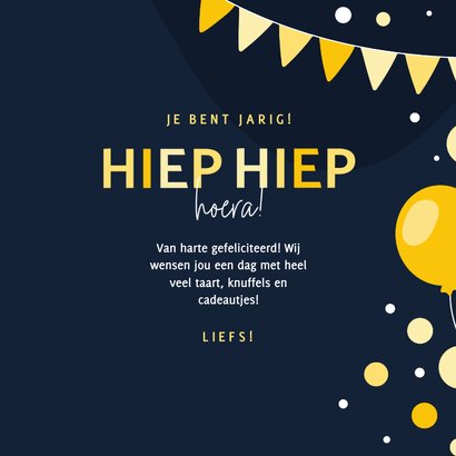 Verjaardagskaart hiep hiep hoera met slingers en ballonnen 3