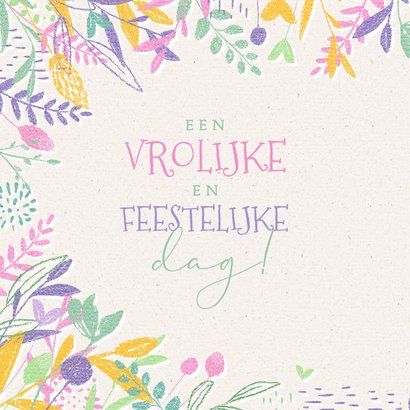 Verjaardagskaart hip getekend kleurrijk bloemen & leeftijd 2