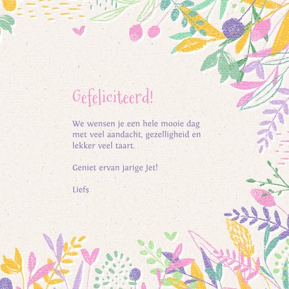 Verjaardagskaart hip getekend kleurrijk bloemen & leeftijd 3