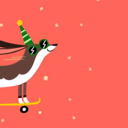 Verjaardagskaart hippe teckel op skateboard rood 2