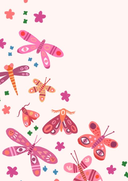 Verjaardagskaart hippe vlinders motten en libelle 2