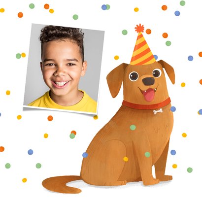 Verjaardagskaart hond confetti happy birthday feestje 2
