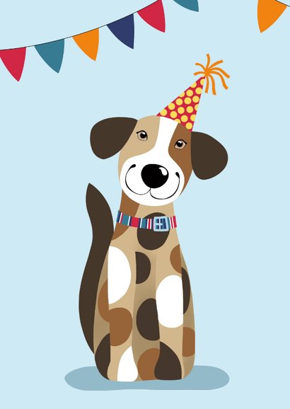 Verjaardagskaart hond met feestmuts 2