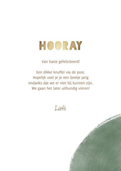 Verjaardagskaart 'Hooray" met verfstrepen en goud 3