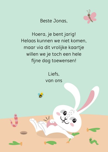 Verjaardagskaart hoppy birthday konijntje peuters kleuters 3