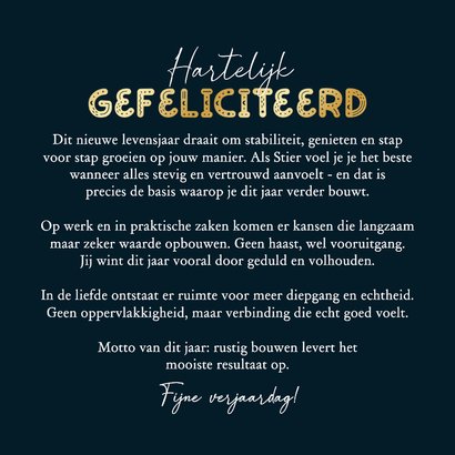 Verjaardagskaart horoscoop stier gefeliciteerd goud 3