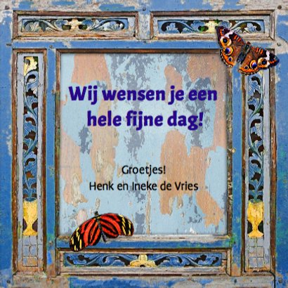 Verjaardagskaart houten frame met bloemen en wens 3