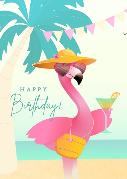Verjaardagskaart humor flamingo tropisch cocktail 2