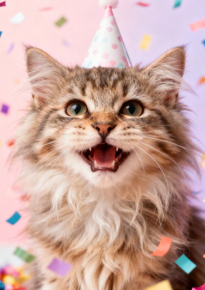 Verjaardagskaart humor kat confetti purrfect birthday 2