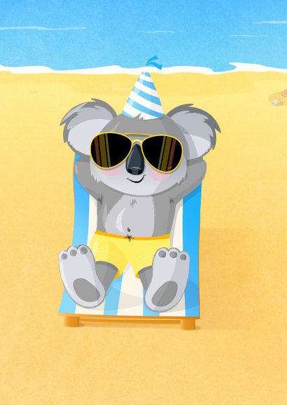 Verjaardagskaart humor koala met zonnebril in strandstoel 2