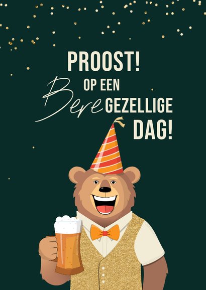 Verjaardagskaart humor vrolijk birthday beer feestmuts 2