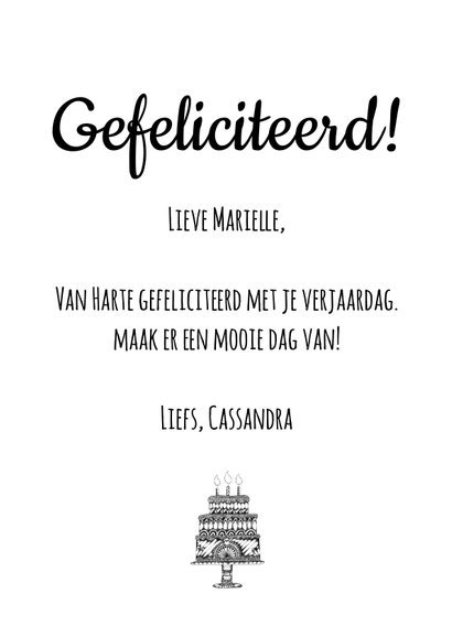 Verjaardagskaart illustratie taart zwart wit 3