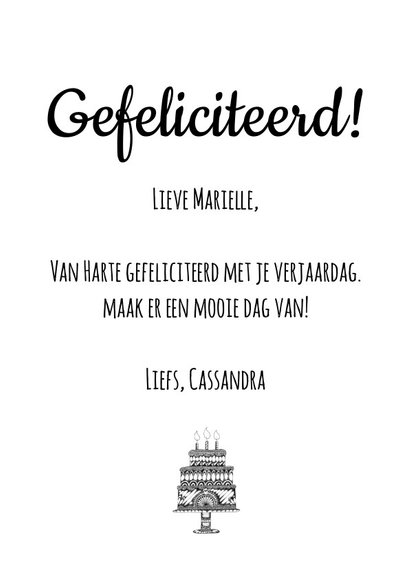 Verjaardagskaart illustratie taart zwart wit 3