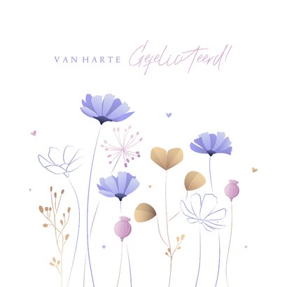 Verjaardagskaart illustratie wilde heidebloemen met vlinders 2