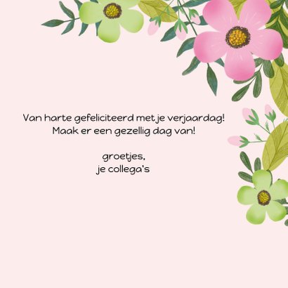 Verjaardagskaart in groen en roze met mooie bloemen 3