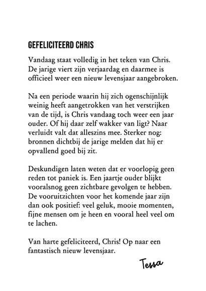 Verjaardagskaart in voorpagina krantstijl met foto 3