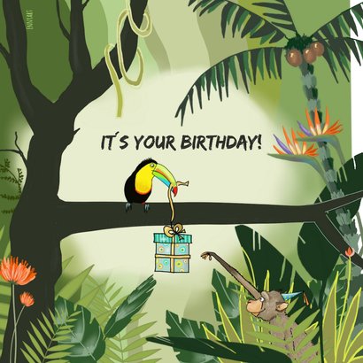 Verjaardagskaart jarige aap in de jungle 2