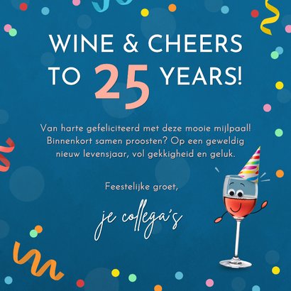 Verjaardagskaart jarige wine and cheers 3