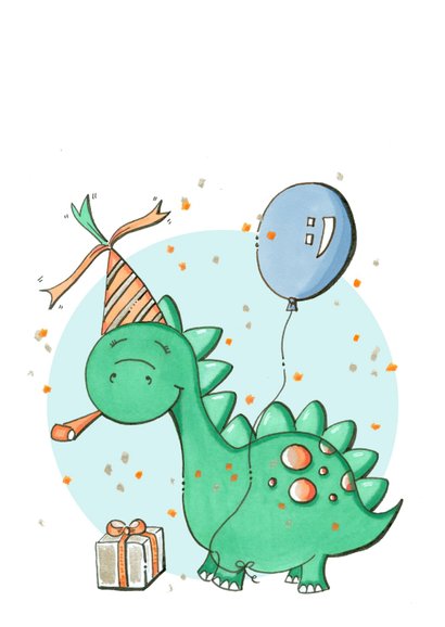 Verjaardagskaart jongen - dinosaurus met ballon 2