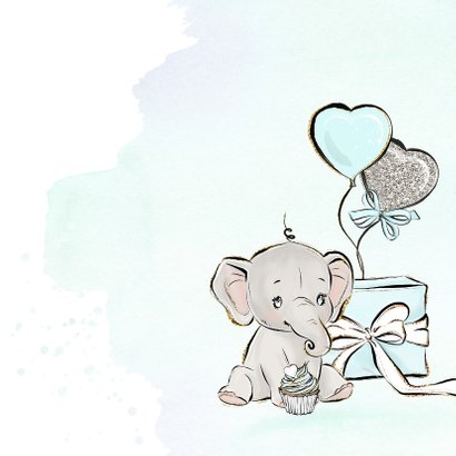 Verjaardagskaart jongen olifant en ballonnen 2